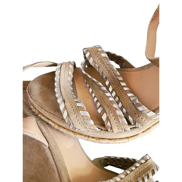 Comptoir des Cotonniers Suede Wedge Strappy Sandal Boho Beige Silver 7.5 Boho - Picture 5 of 9